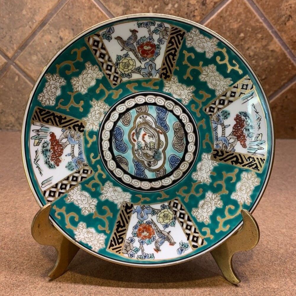 Gold Imari Porcelain Plate Hand Painted 6 inches Teal Green Vintage Japan